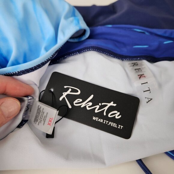 Rekita Womens Plus XXL Blue Ombre Tankini Swimsuit Skirt Bottom Adj Halter Neck - Picture 9 of 11